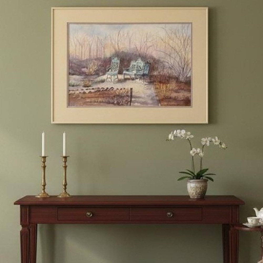 Joyce Rutledge Signed Original Watercolor Garden Painting Framed 28x21 2003